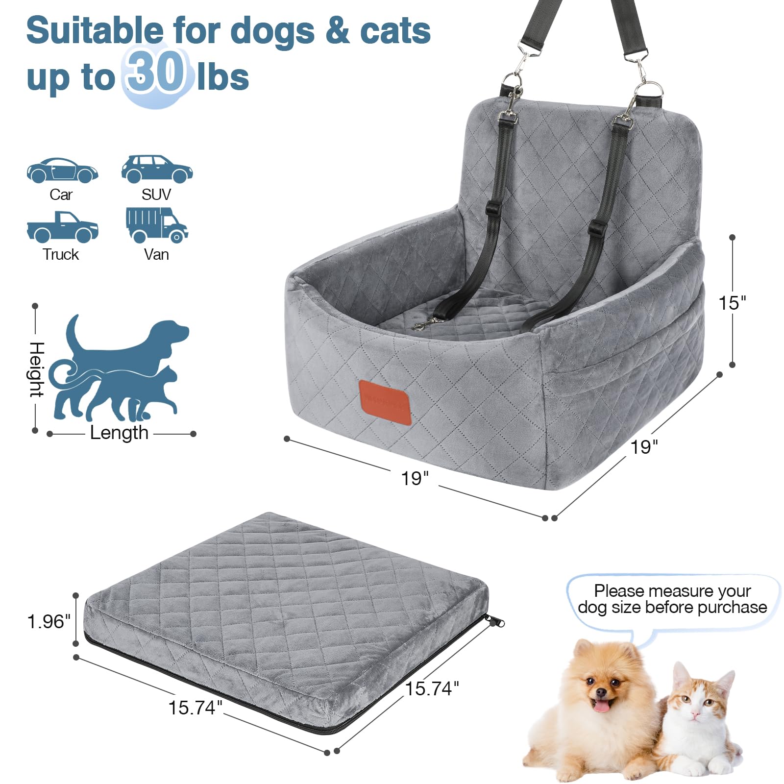 Wooaidagg dog car seat anti-slip base shown for stable car rides.