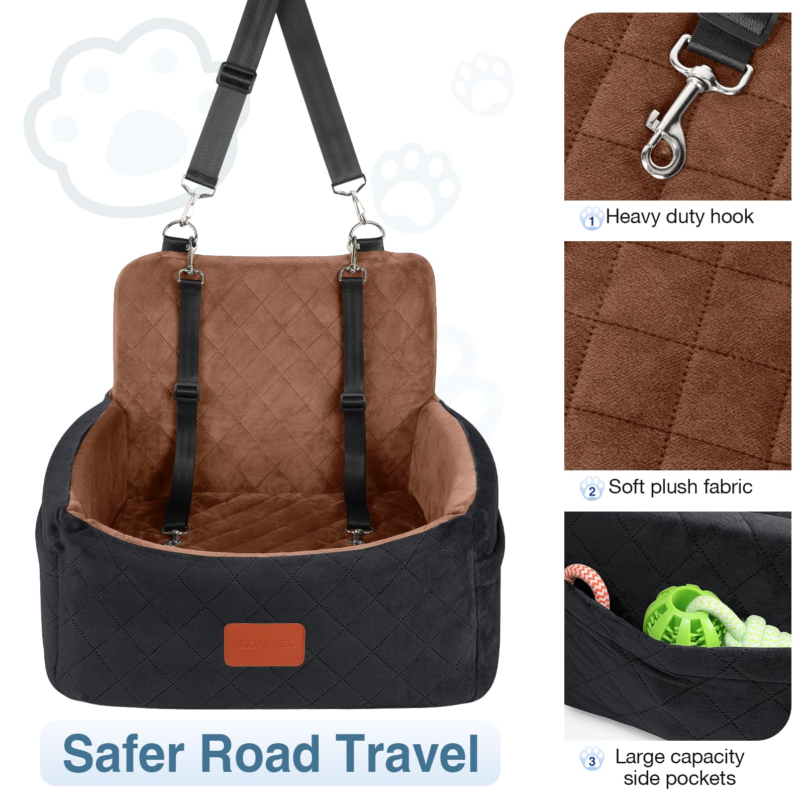 Wooaidagg dog car seat anti-slip bottom keeps seat stable.