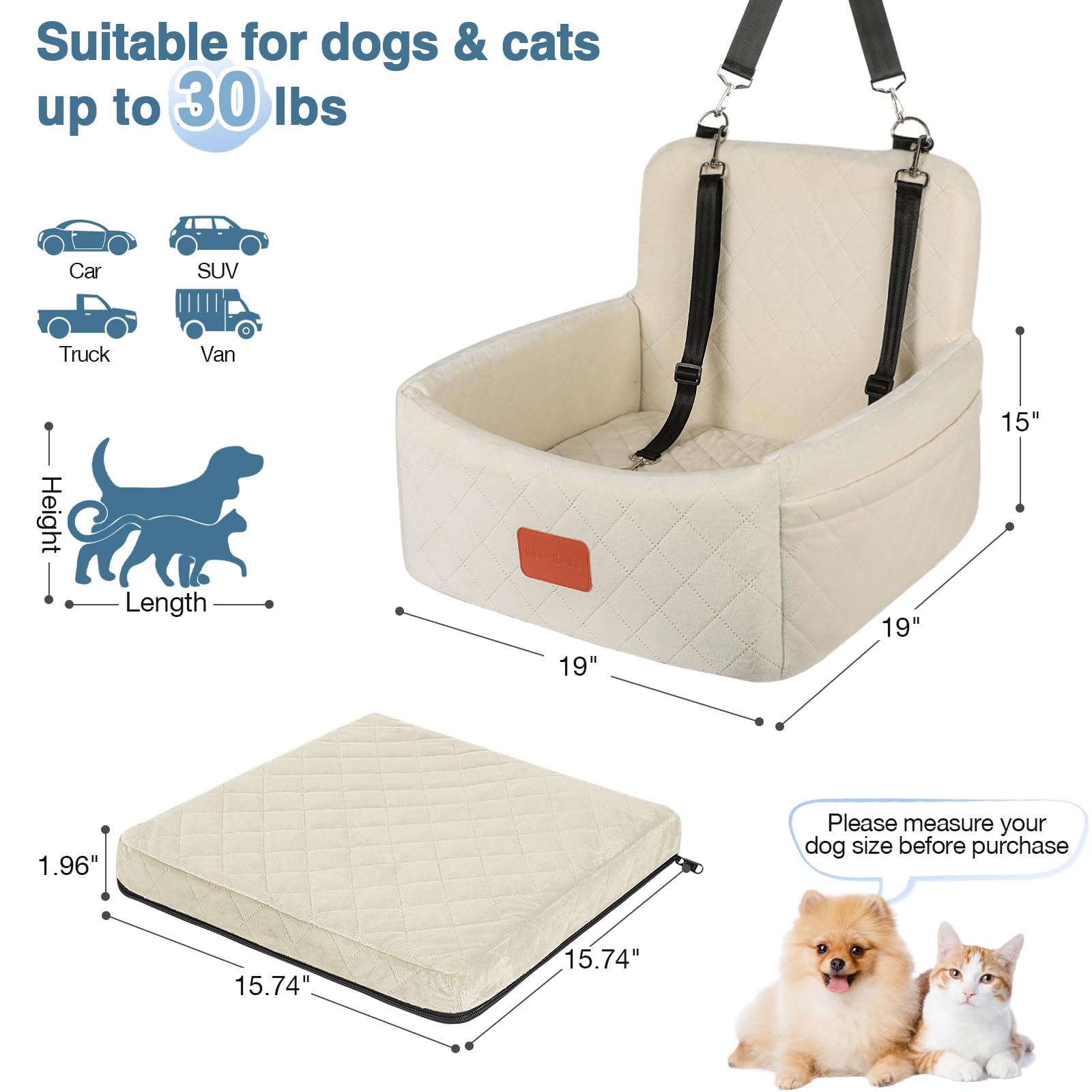 Wooaidagg dog car seat shown in front seat use for small dogs