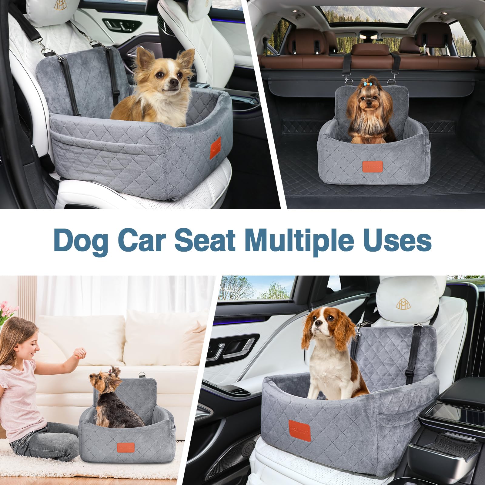 Wooaidagg dog car seat pockets and leashes ready for on-the-go.