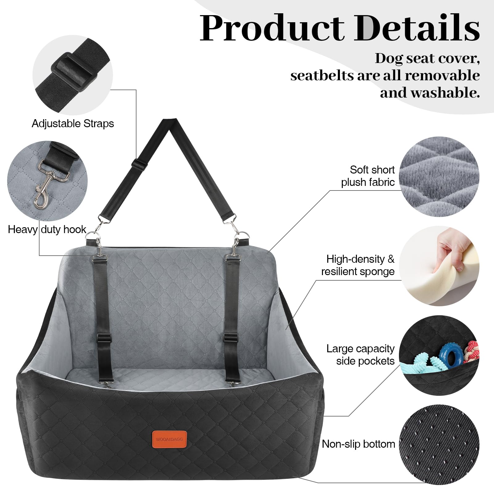 Wooaidagg dog car seat memory-foam cushion provides plush support during long drives.