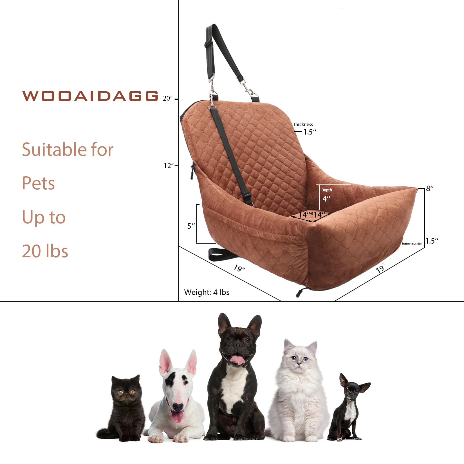 Wooaidagg dog car seat memory foam fill supports joints on long trips.