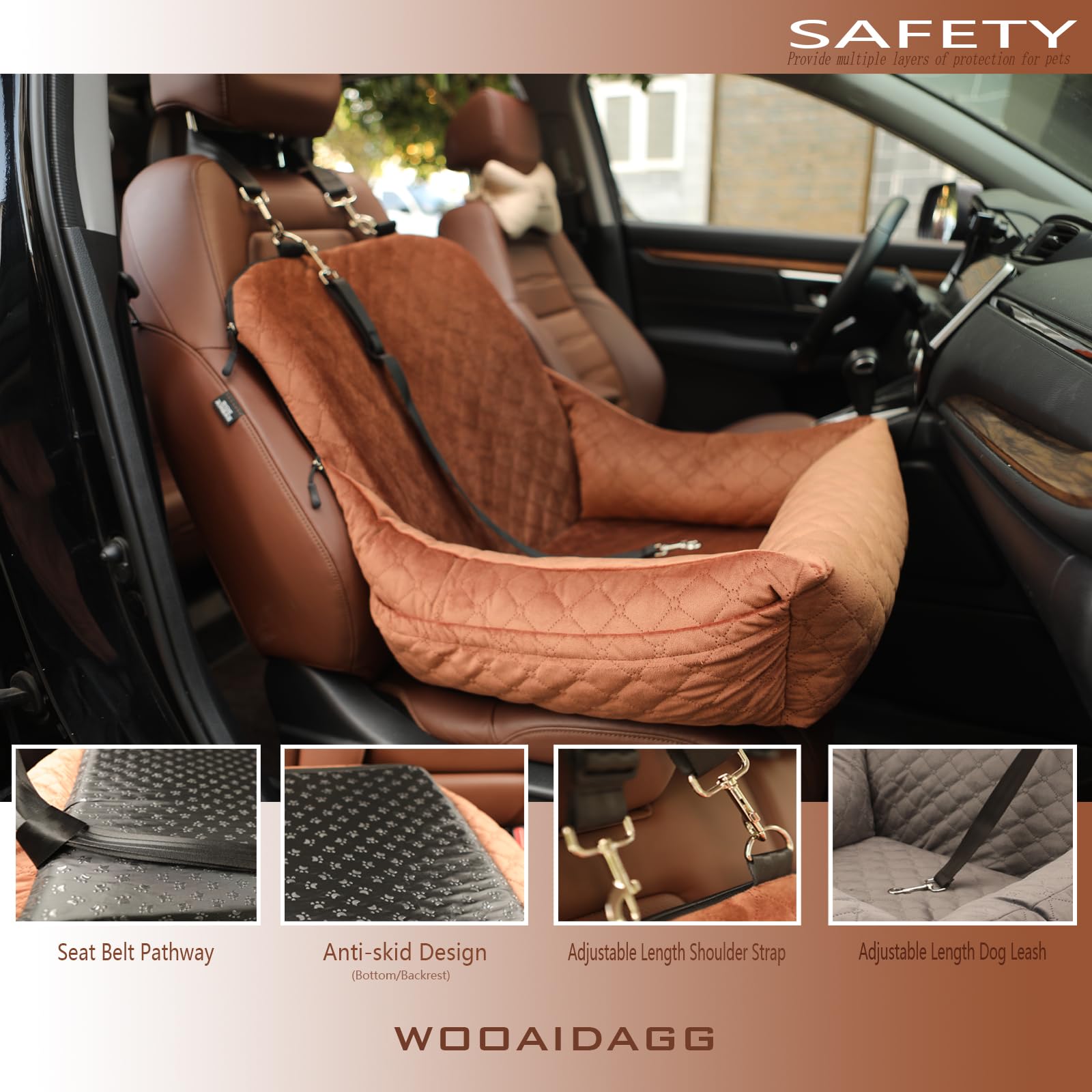 Wooaidagg dog car seat non slip bottom provides stable rides.