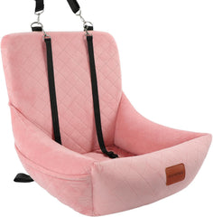 Wooaidagg dog car seat pink front view, plush comfort on car trips.
