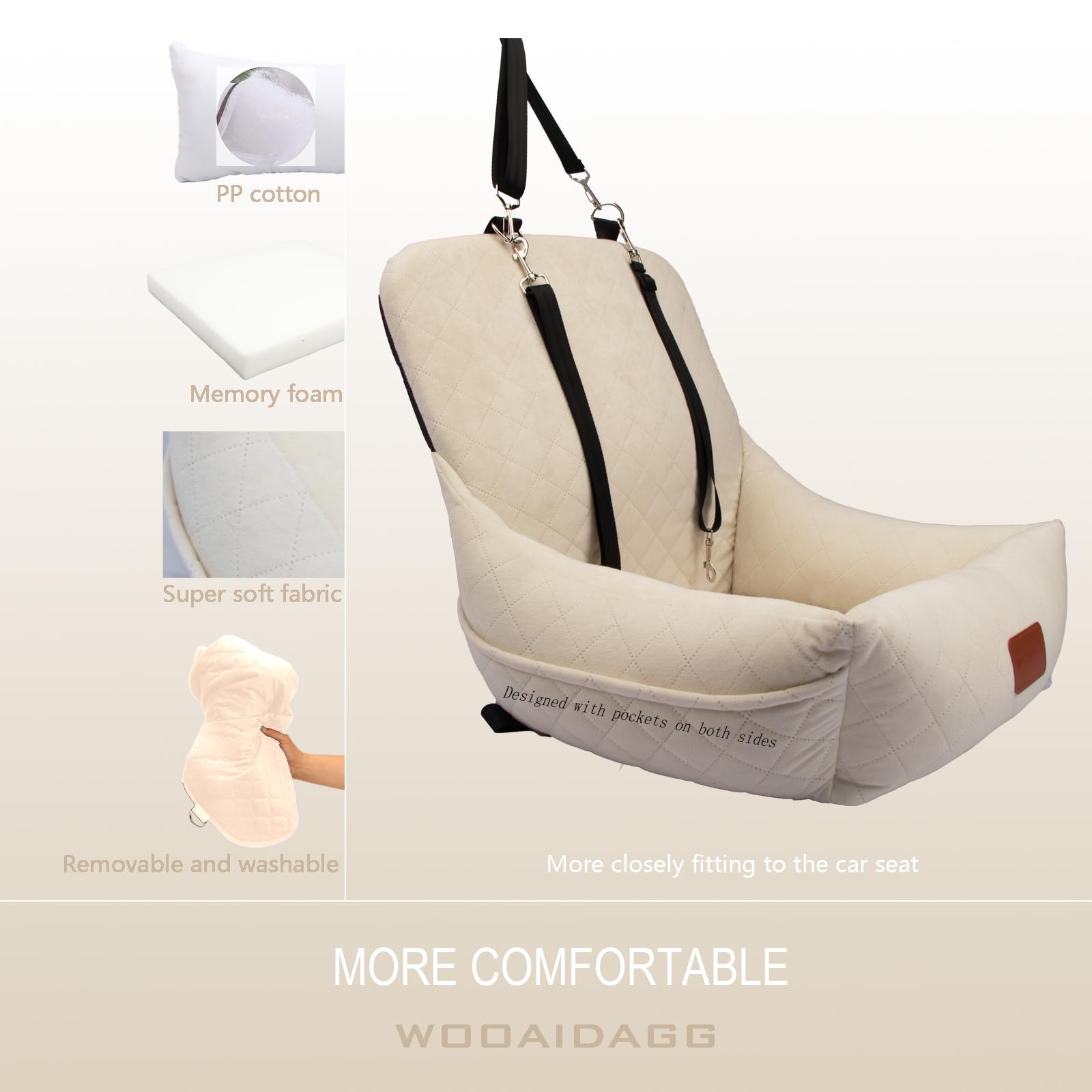 Wooaidagg dog car seat safety leash adds secure restraint during trips.