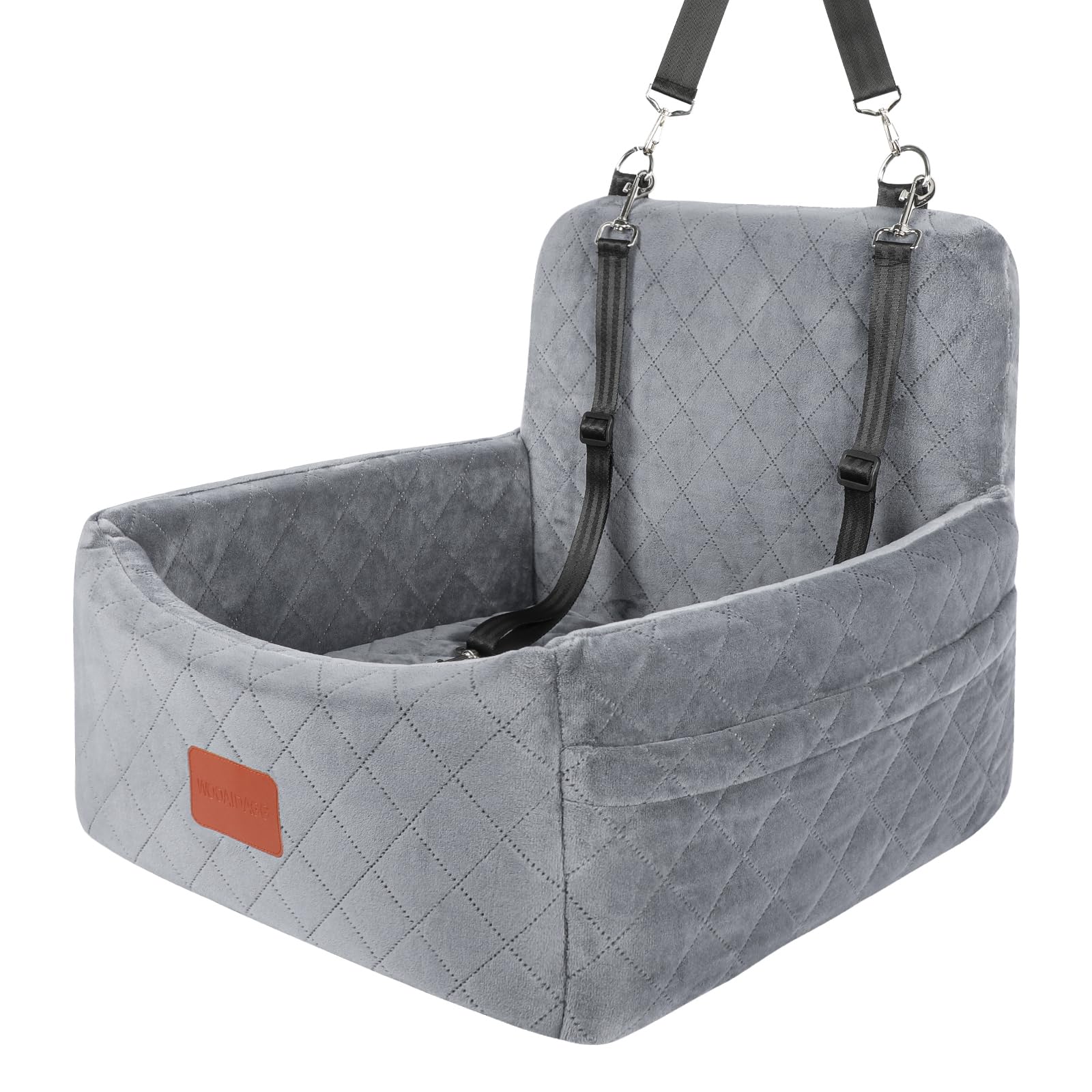 Wooaidagg dog car seat with soft fabric close-up, offering comfort during travel.