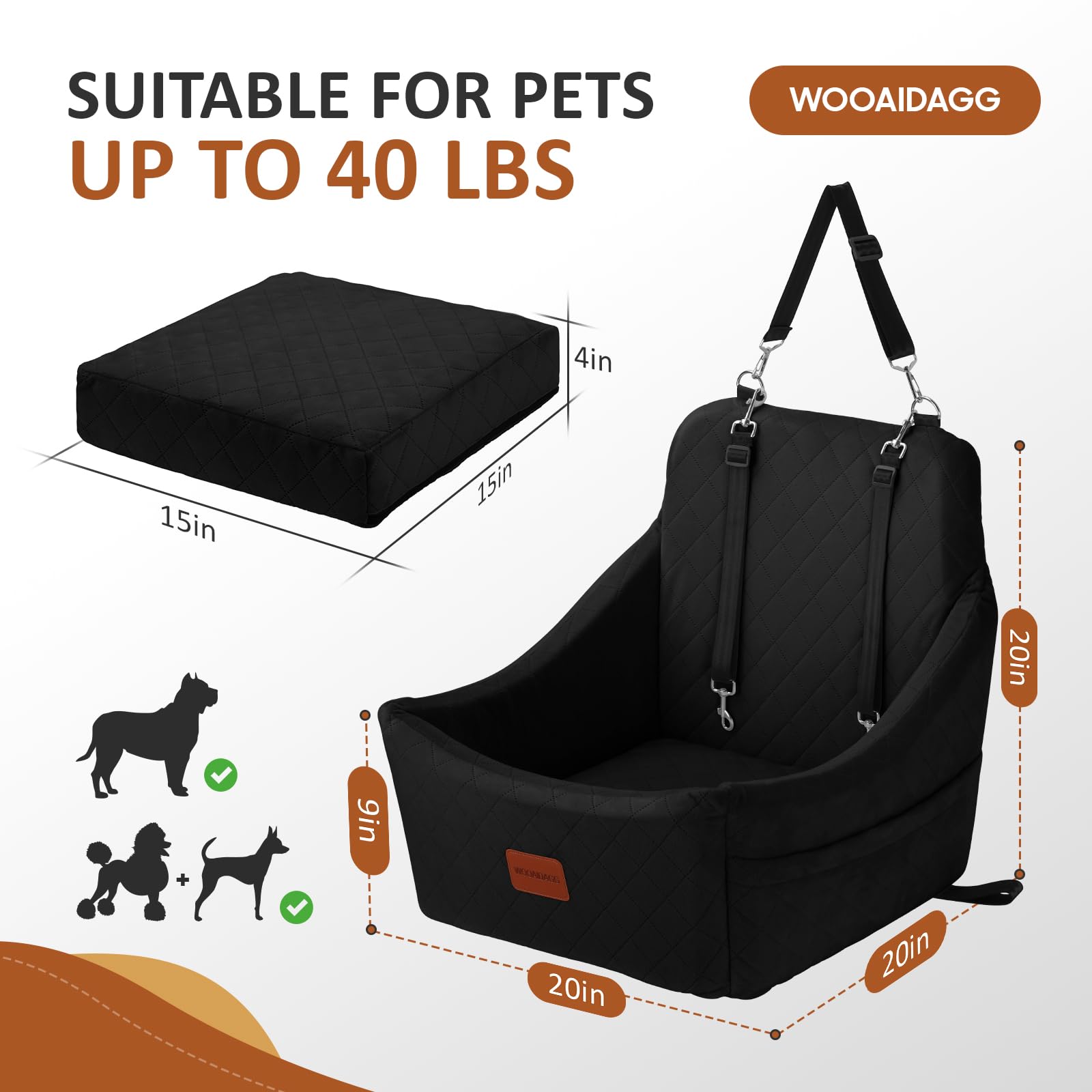 Wooaidagg Dog Car Seat soft fabric lining adds gentle touch for journeys