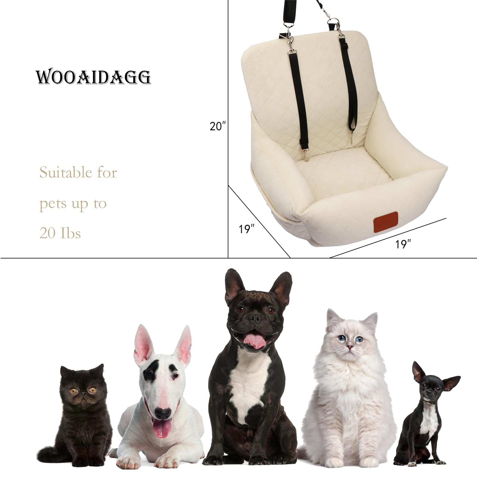 Wooaidagg dog car seat showing two storage pockets for essentials.