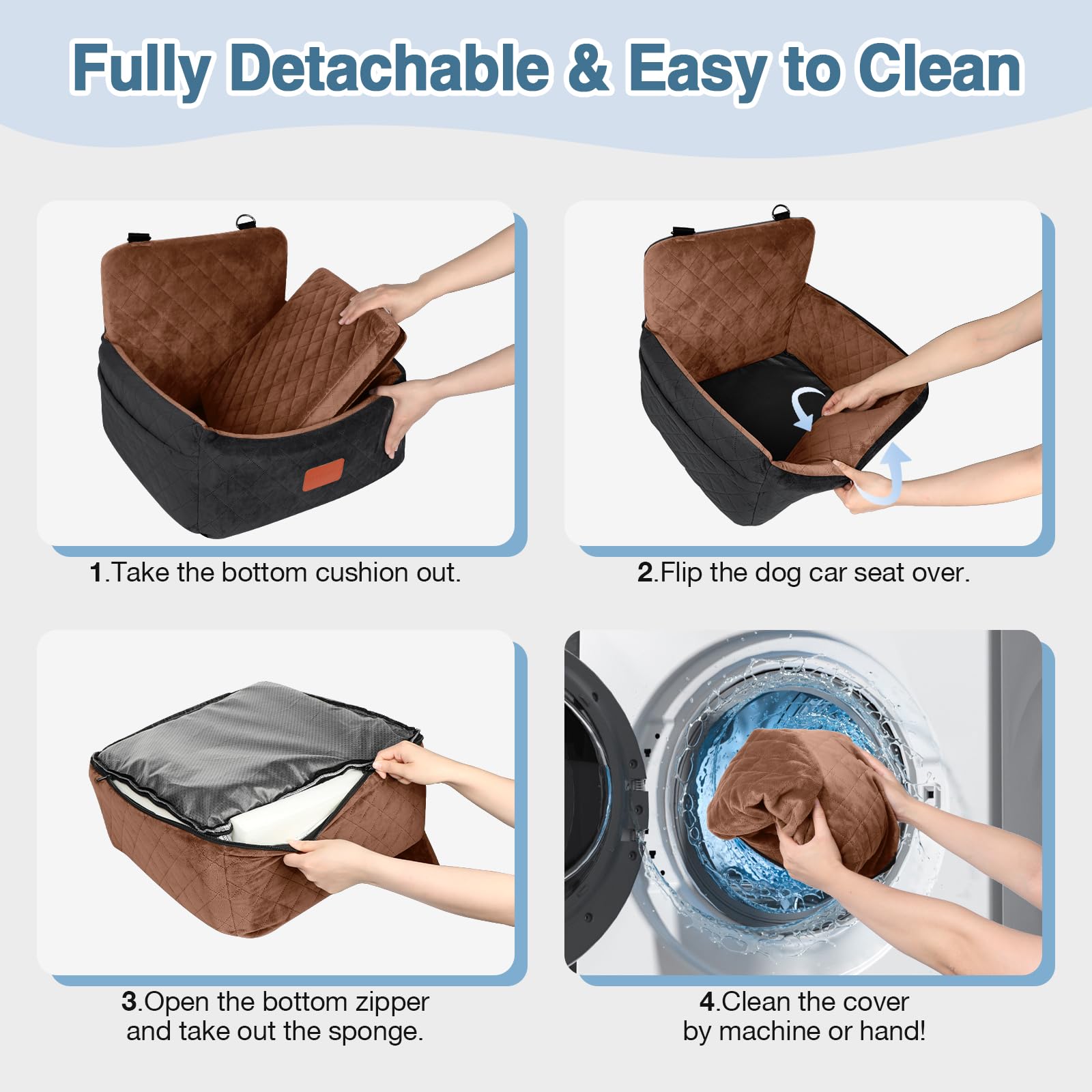 Wooaidagg dog car seat washable and detachable for easy cleaning.