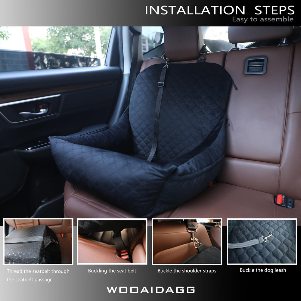Wooaidagg dog seat memory foam close-up demonstrates cushion density for comfort