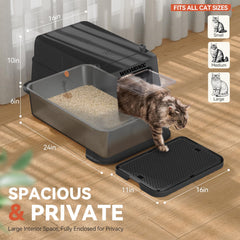 Wooaidagg drawer-pull-out tray enables quick scooping and litter replacement.