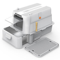 Wooaidagg enclosed stainless-steel litter box with smooth interior for quick cleaning and private cat potty.