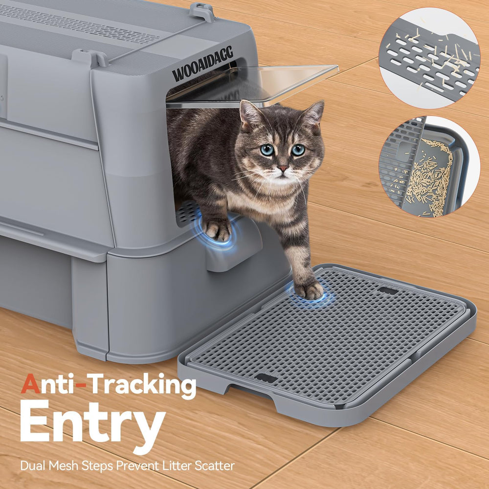 Wooaidagg XL cat litter box 25x17x16.5 inches, spacious for all breeds.