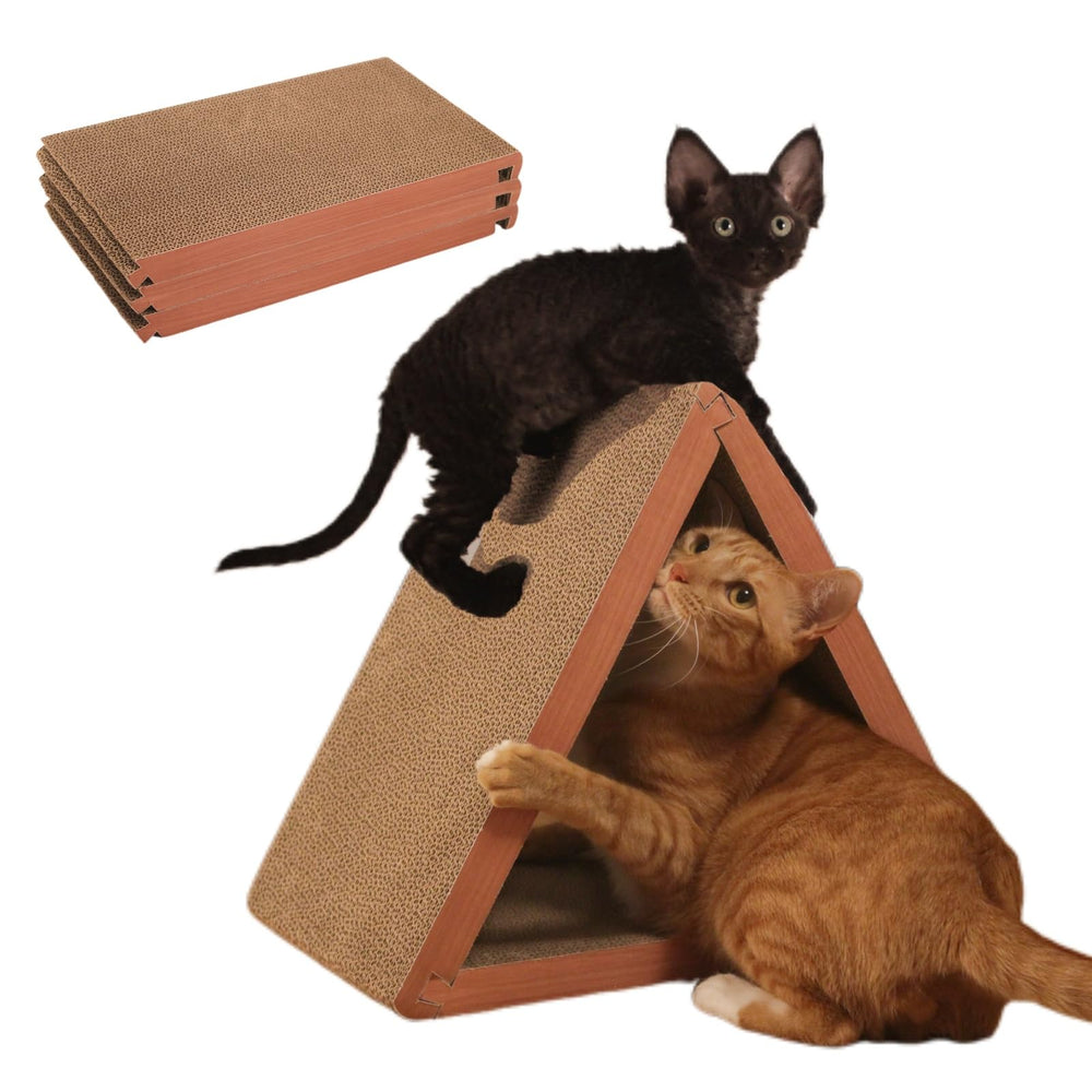 WooBayVan cat-scratcher triangle-folded shows compact, space-saving design for easy storage