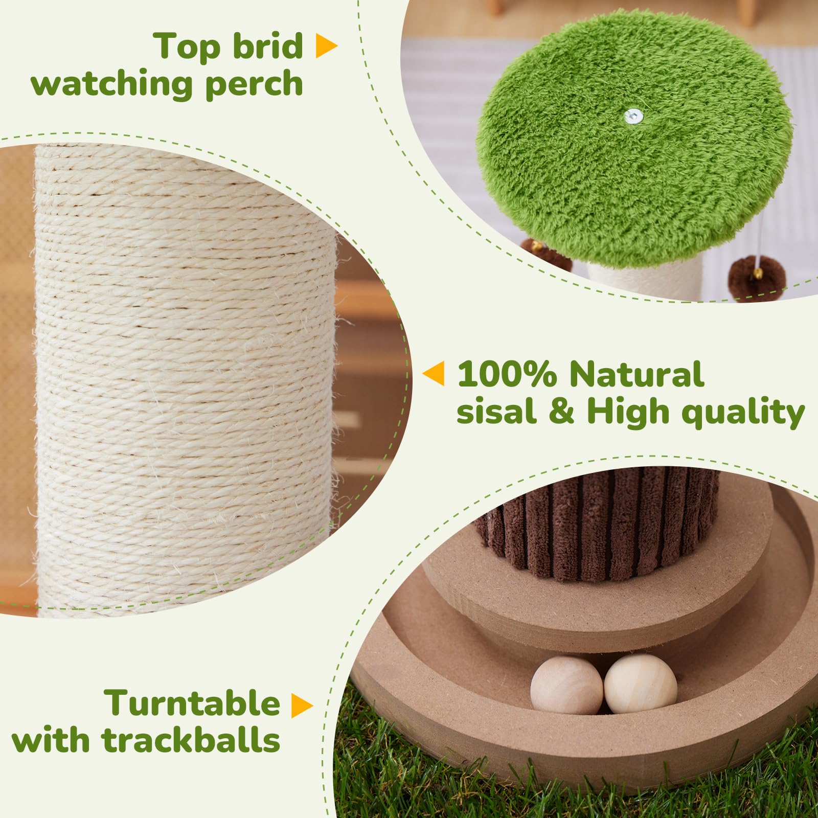 Woochpet 34 inch tall post with perch invites cats to stretch and rest.