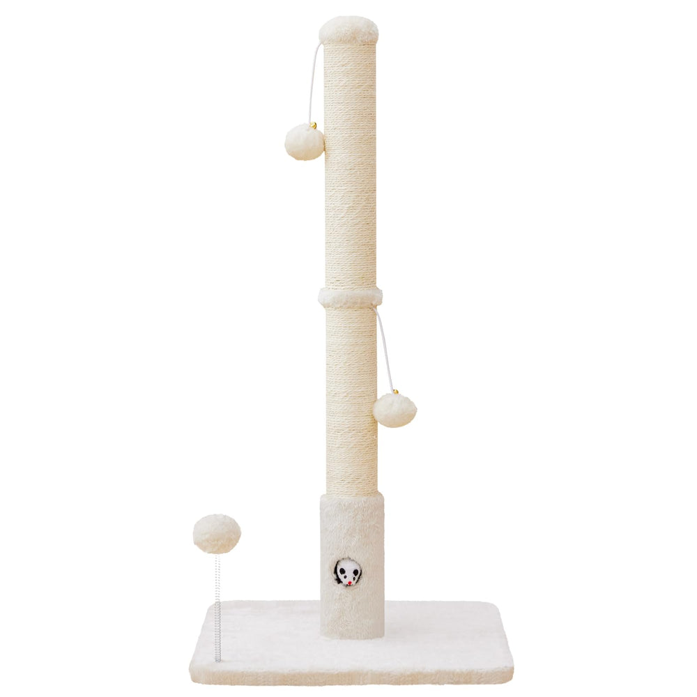 Woochpet scratch post in neutral colors blends with decor.