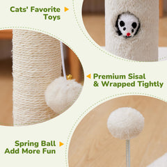 Woochpet cat scratching post features two hanging toys for extended play.