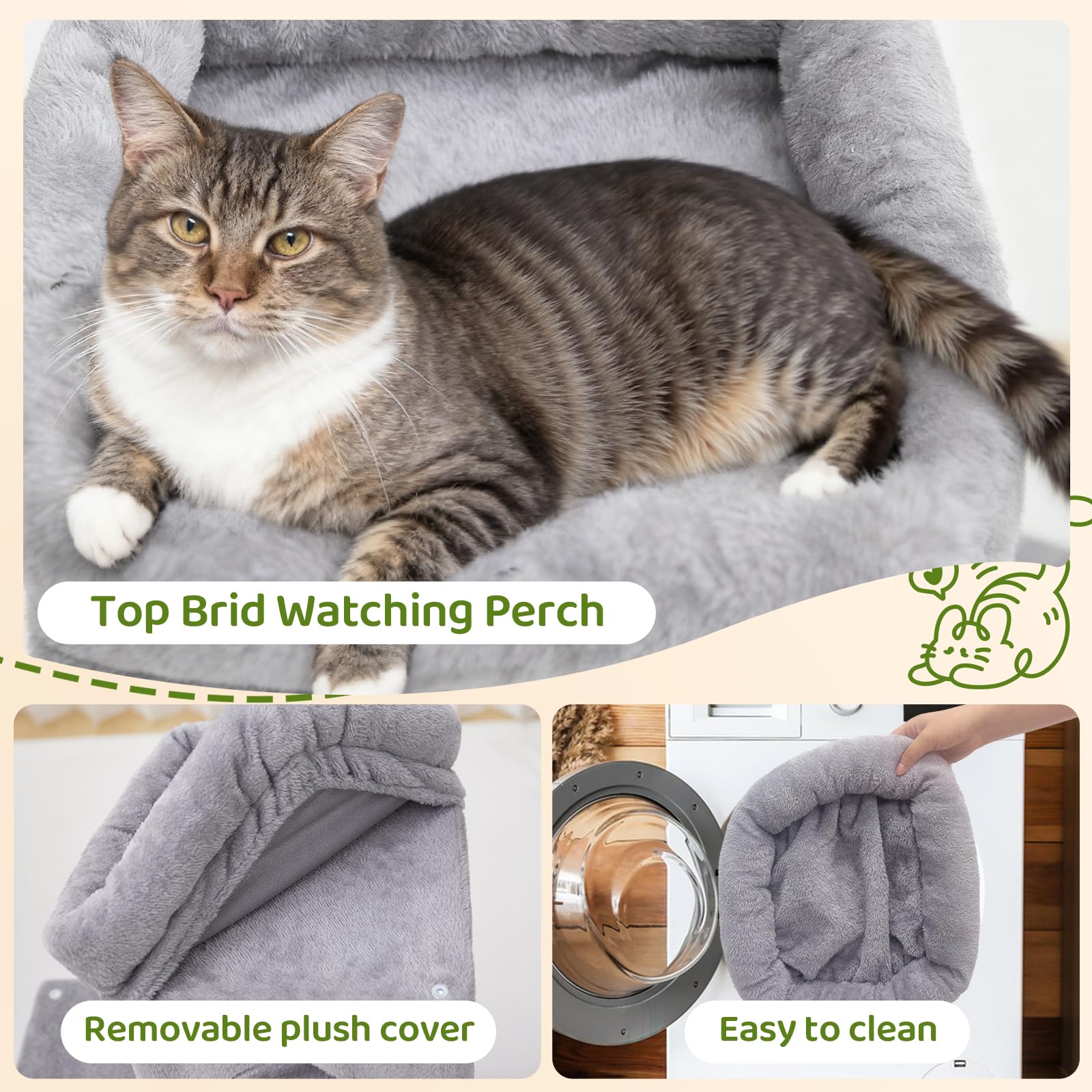 Woochpet hunting set on the cat tree encourages playful stalking.