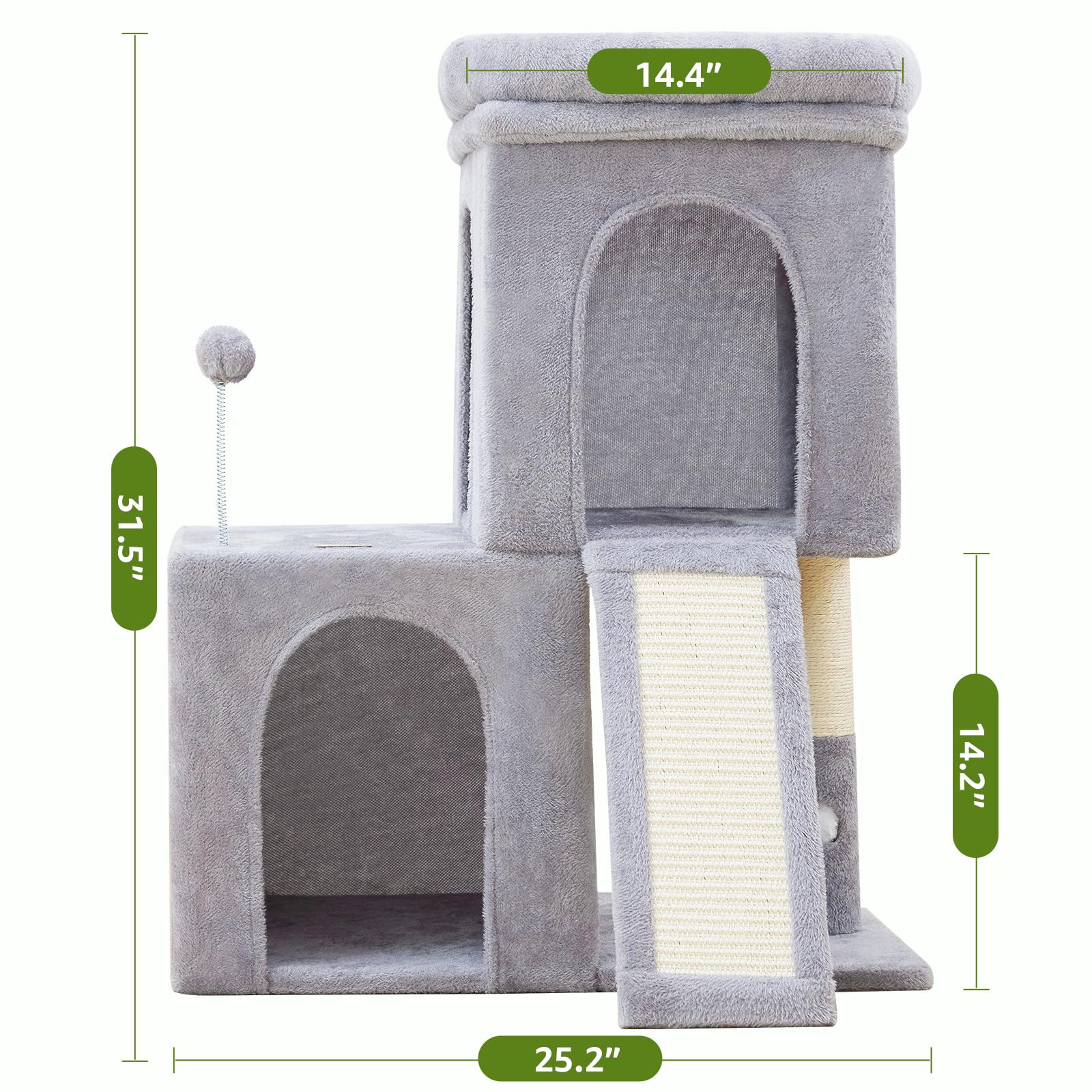 Woochpet cat tree features natural sisal posts for satisfying scratching.