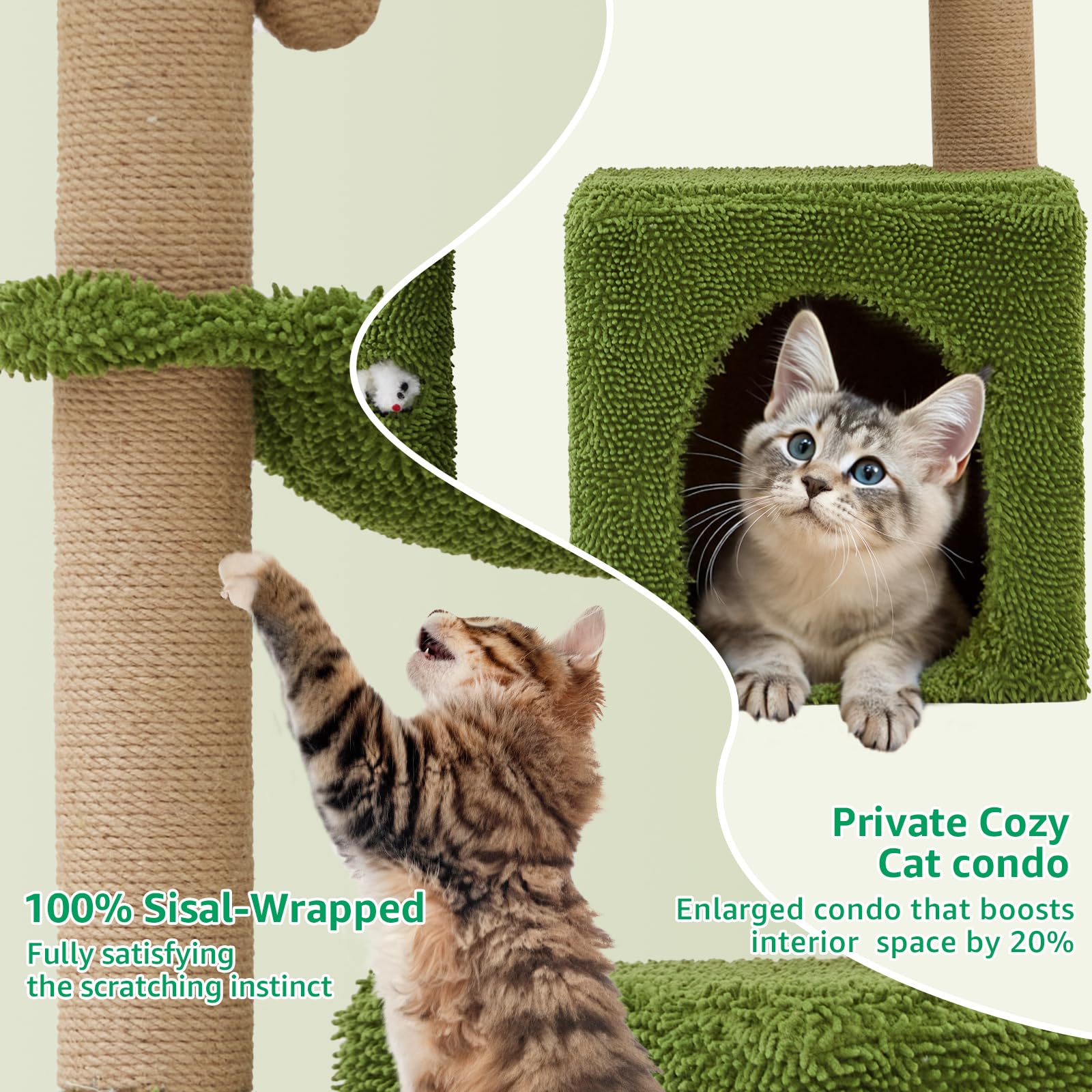 Woochpet green plant accents blend with decor and stimulate play.