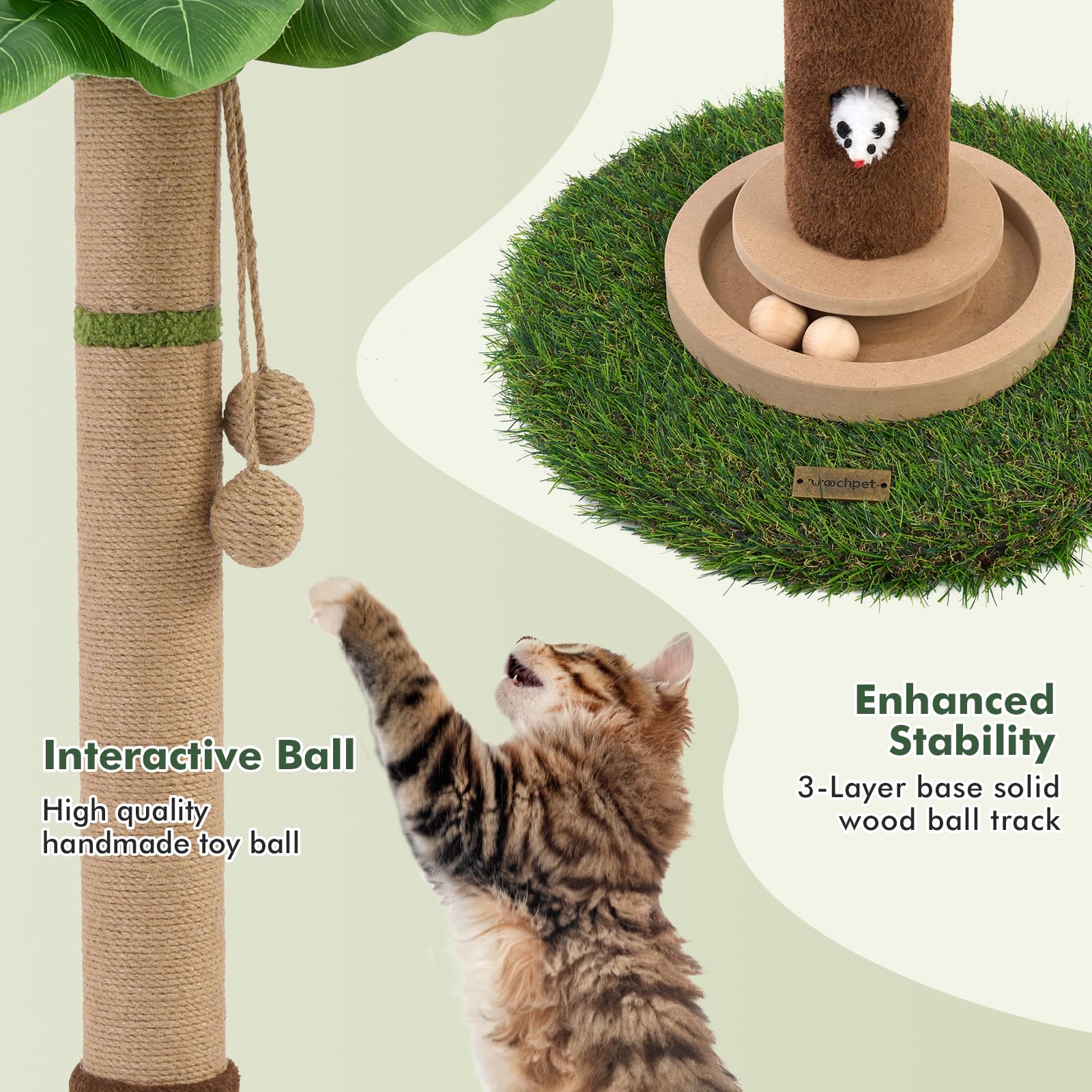 Woochpet interactive wooden ball invites paw engagement and activity.