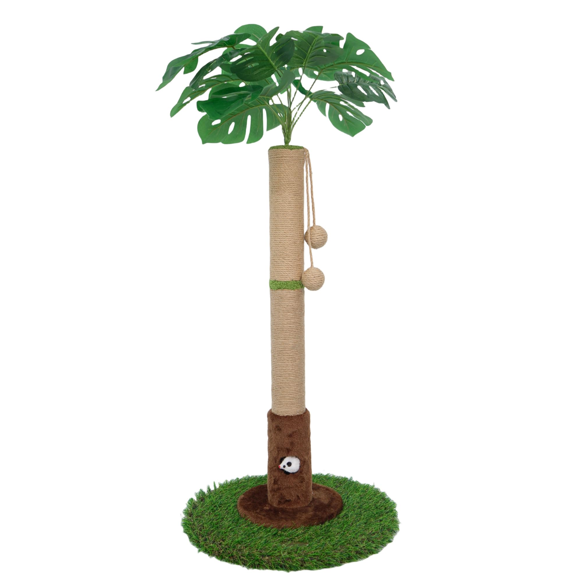 Woochpet palm tree post top leaf showcases tropical decor and inviting scratching.