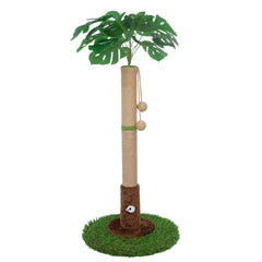 Woochpet palm tree post top leaf showcases tropical decor and inviting scratching.