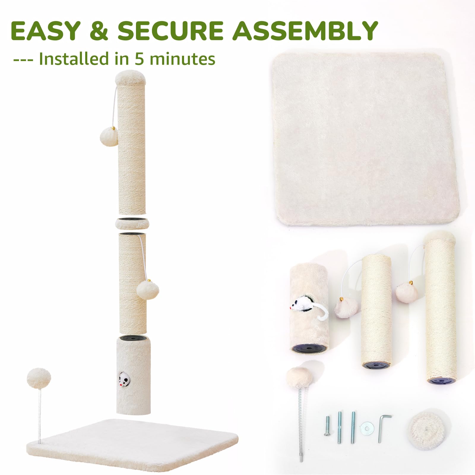 Woochpet scratch post ships with tools for easy DIY assembly.