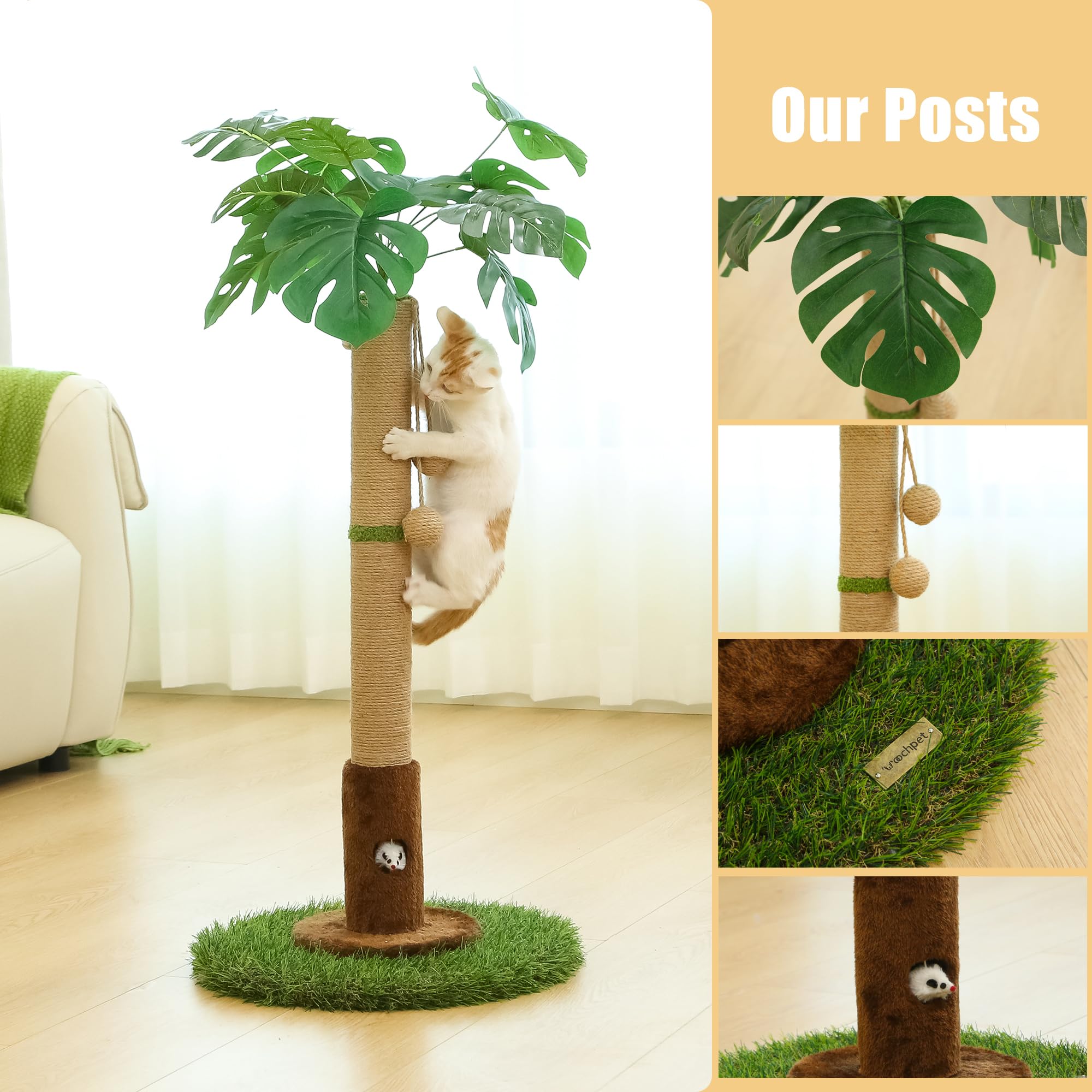 Woochpet tall cat scratching post supports indoor cats' stretching and claws.