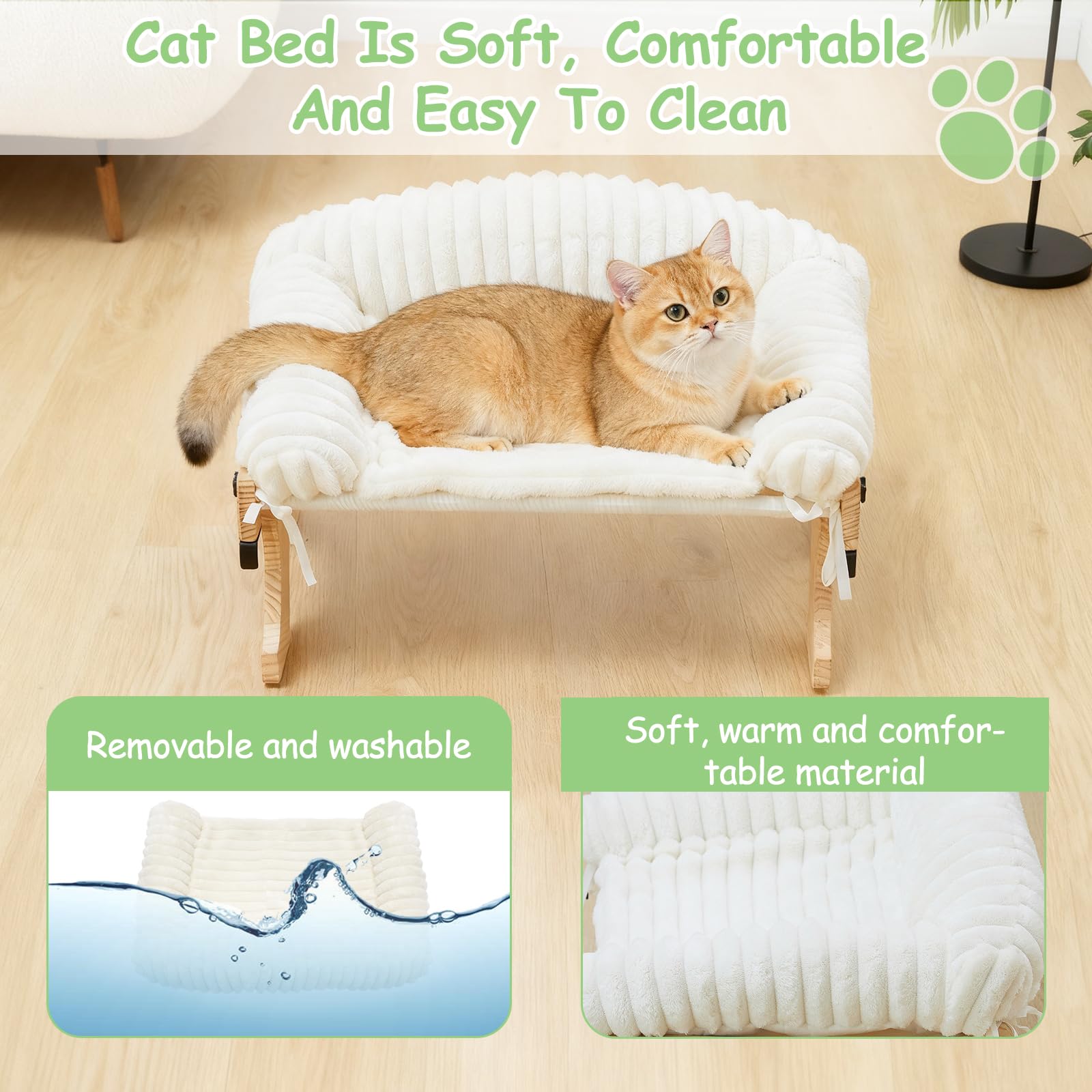 Woochpet window perch in a bedroom setup beside the bed for company