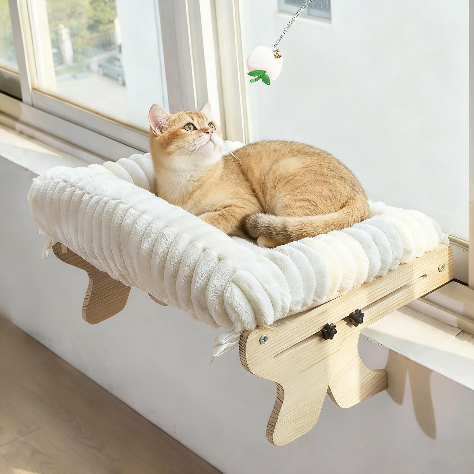 Woochpet window perch side view highlights compact space-saving design