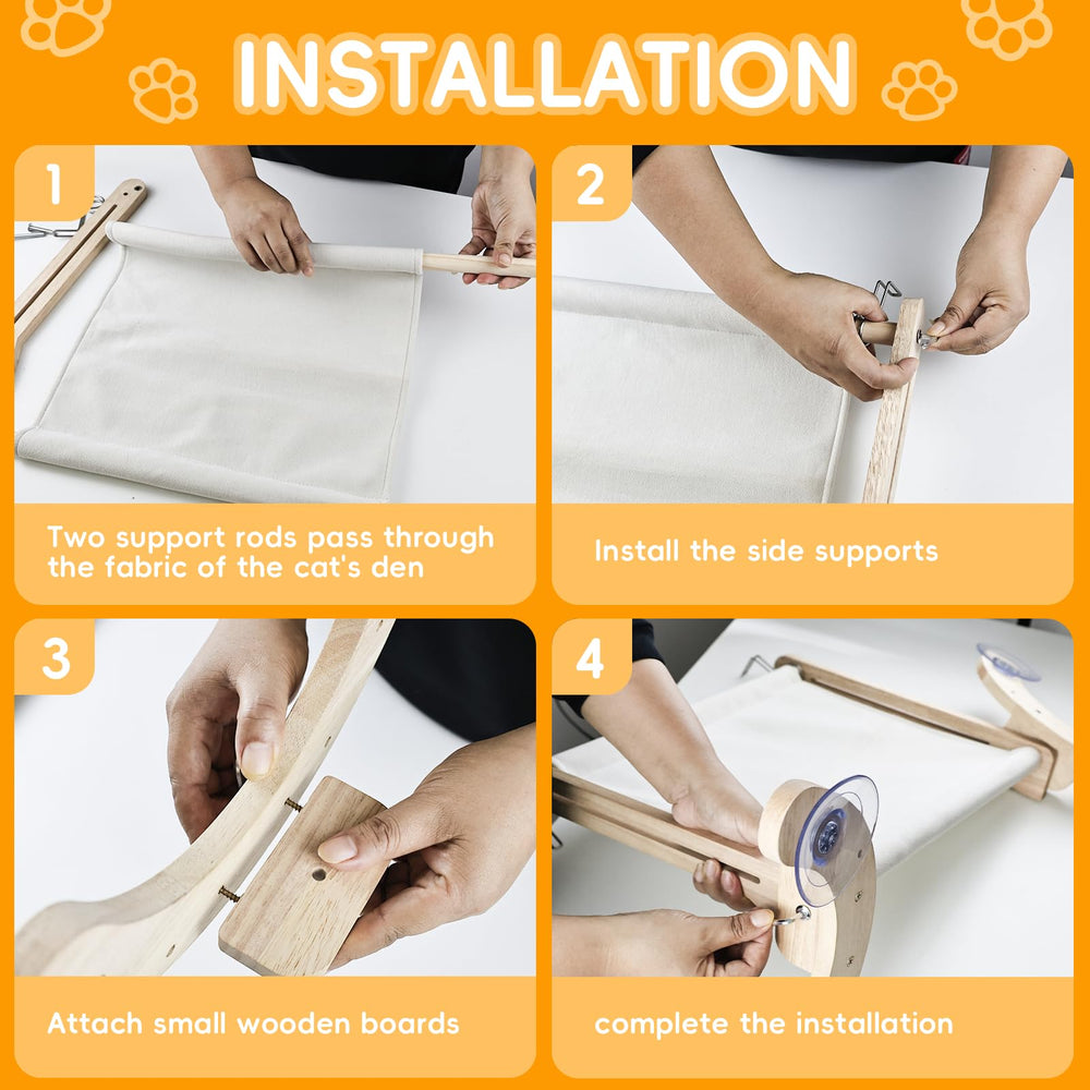 Wooden cat window perch cleaning with machine washable cover for easy care