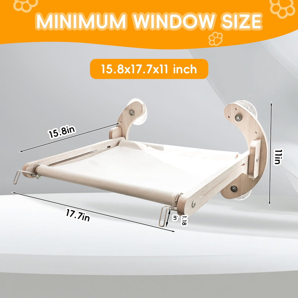 Wooden cat window perch fleece bed cover shows machine-washable convenience