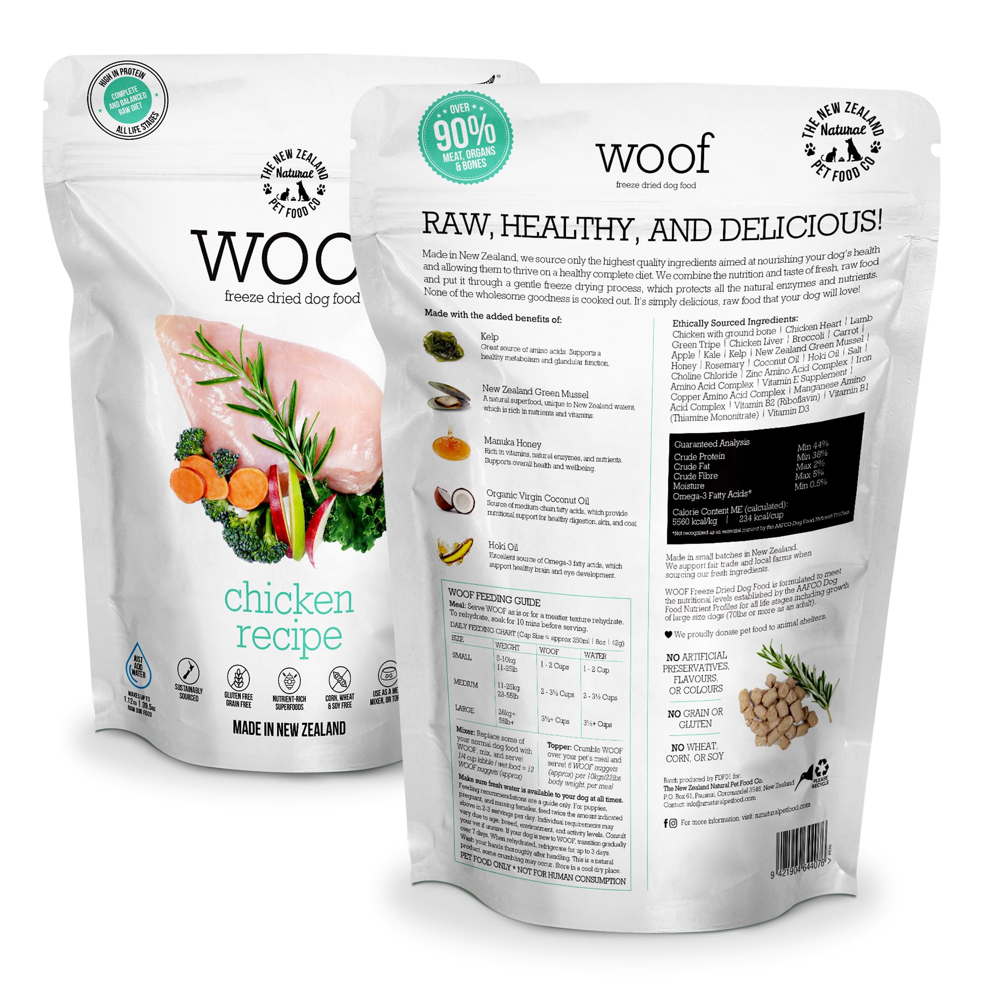 WOOF freeze-dried chicken toppers illustration for meal boosts.