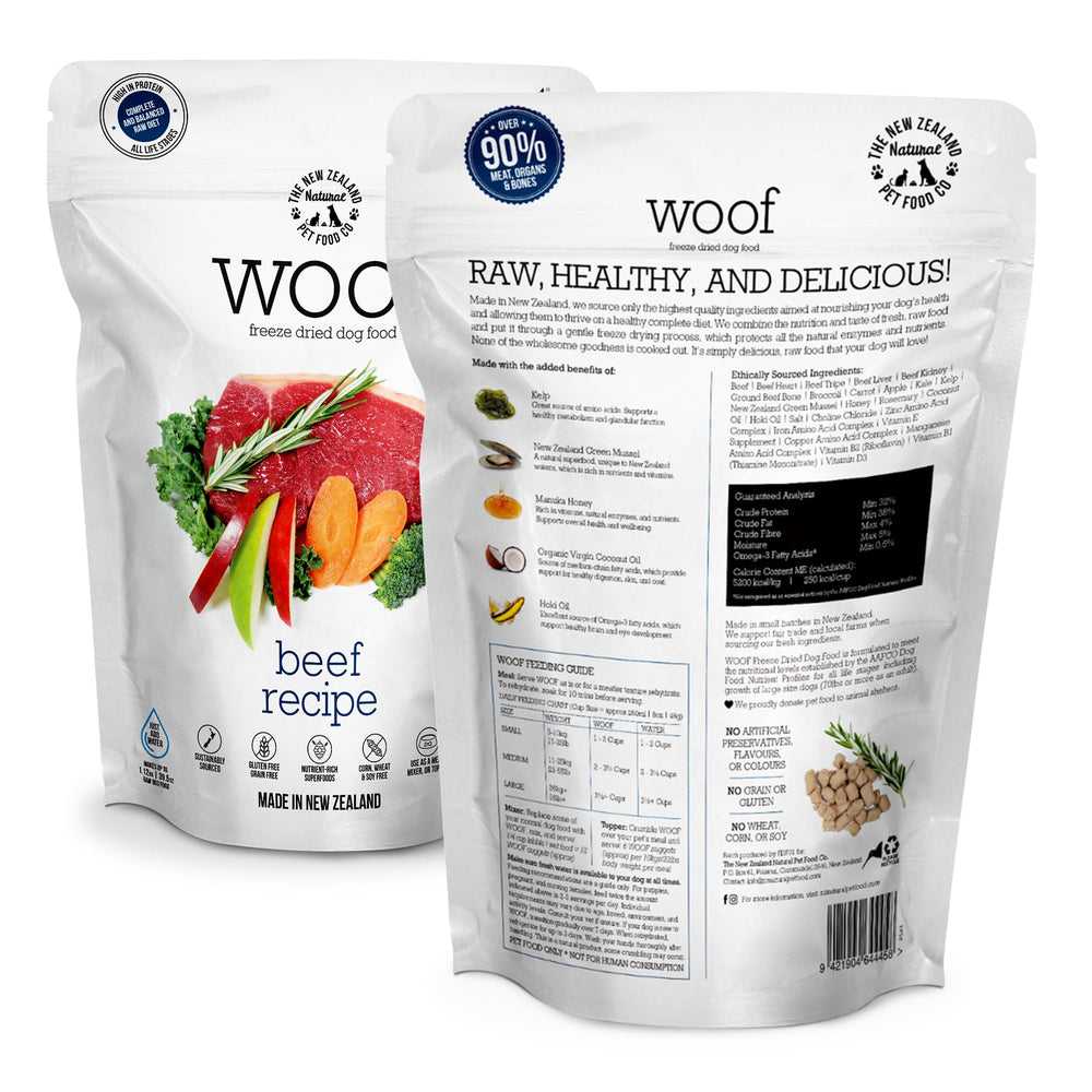 WOOF freeze-dried beef serving pieces easy toppers or training rewards