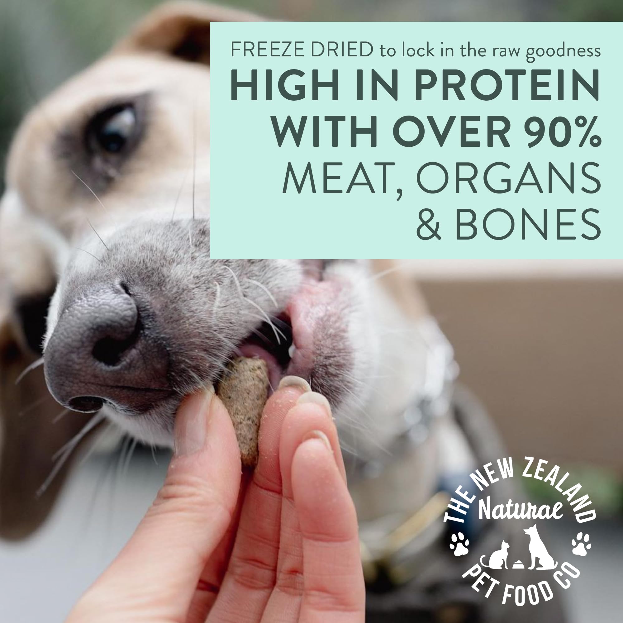 The New Zealand Natural Pet Food Co WOOF chicken recipe meal-topper boosts flavor and nutrition atop every bowl.