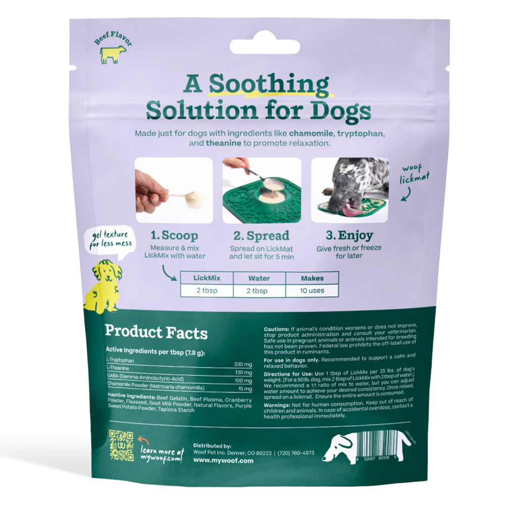 WOOF LickMixes meal topper in a bowl highlights a lower-calorie option.