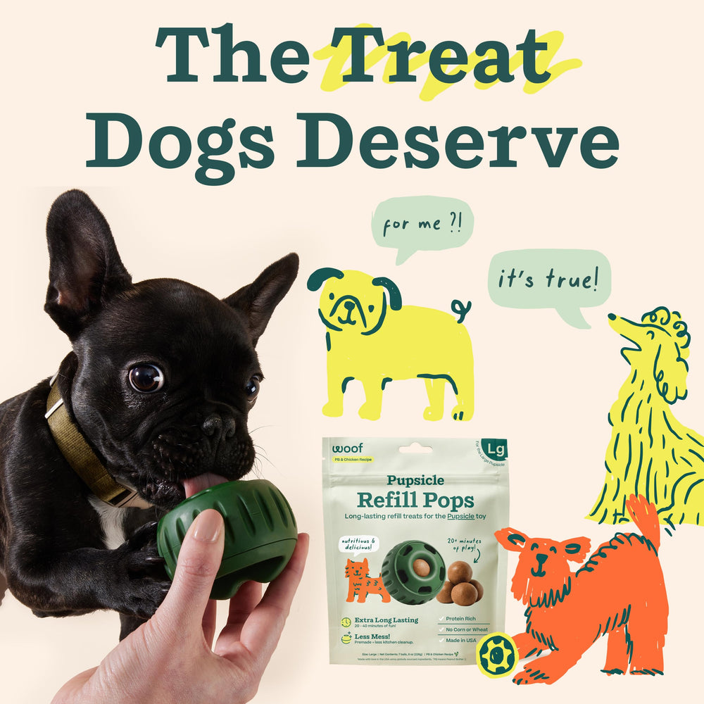 WOOF Made-in-USA Pupsicle refills image underscores trusted craftsmanship.