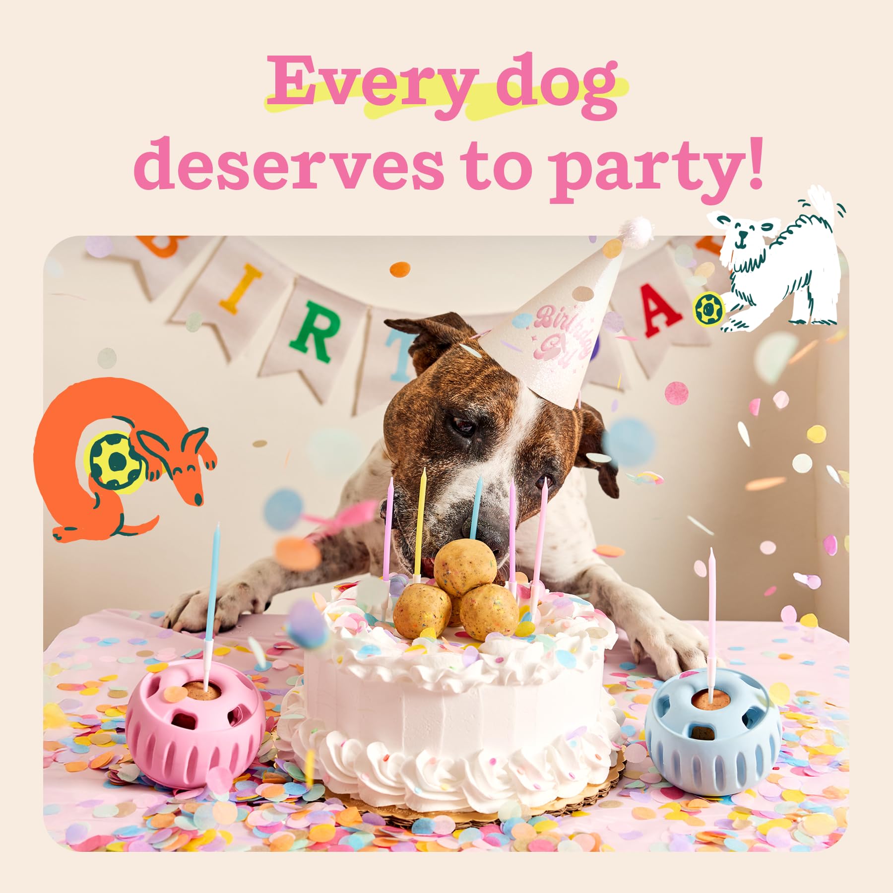 WOOF Party Pupsicle Buddy Blue features a weighted base and drool-catching slots for less mess.