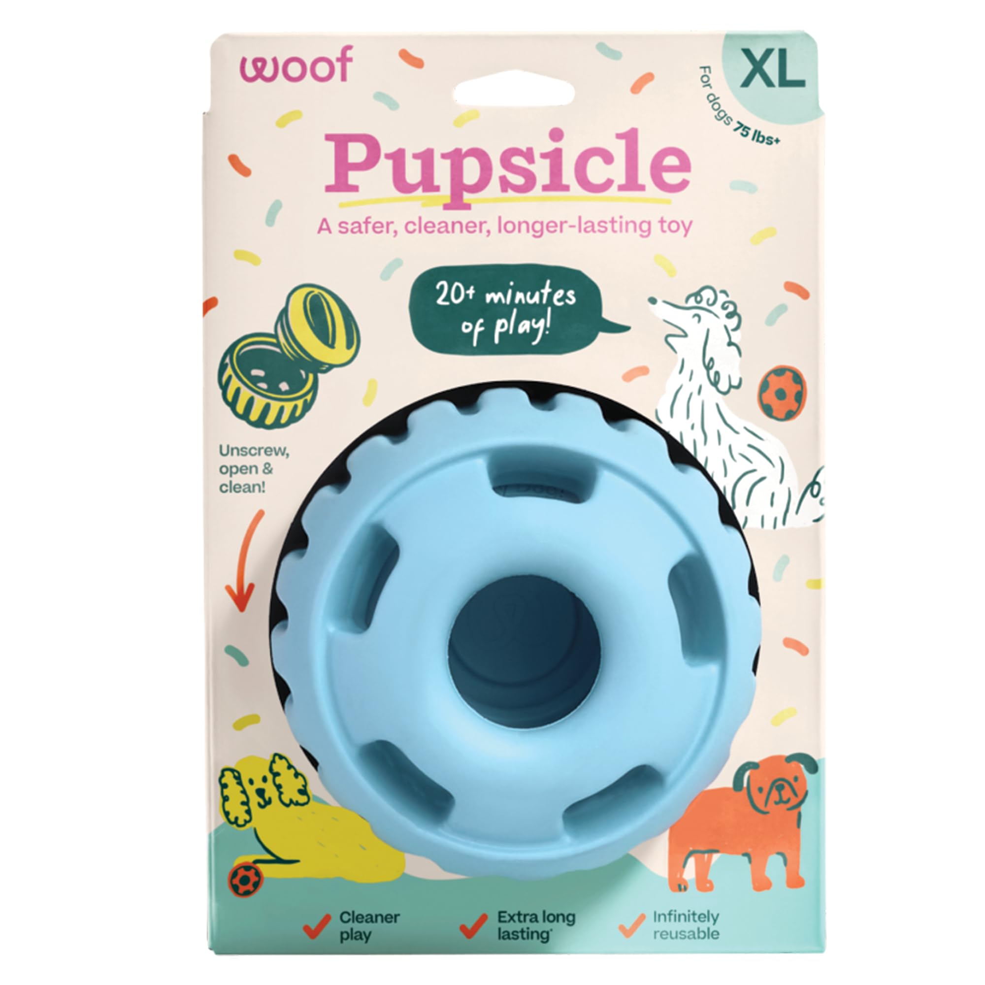 WOOF Party Pupsicle exterior shows durable natural rubber for tougher chewers.