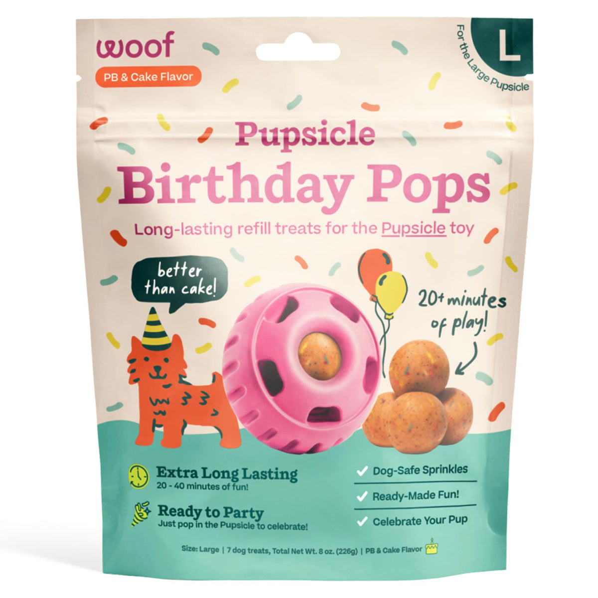 WOOF Pupsicle Birthday Pops packaging for celebration and enrichment at home.