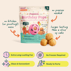 WOOF Pupsicle Birthday Pops close-up with dog-safe sprinkles for festive flavor.