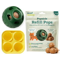 WOOF Pupsicle dog toy provides enrichment to curb boredom during play.