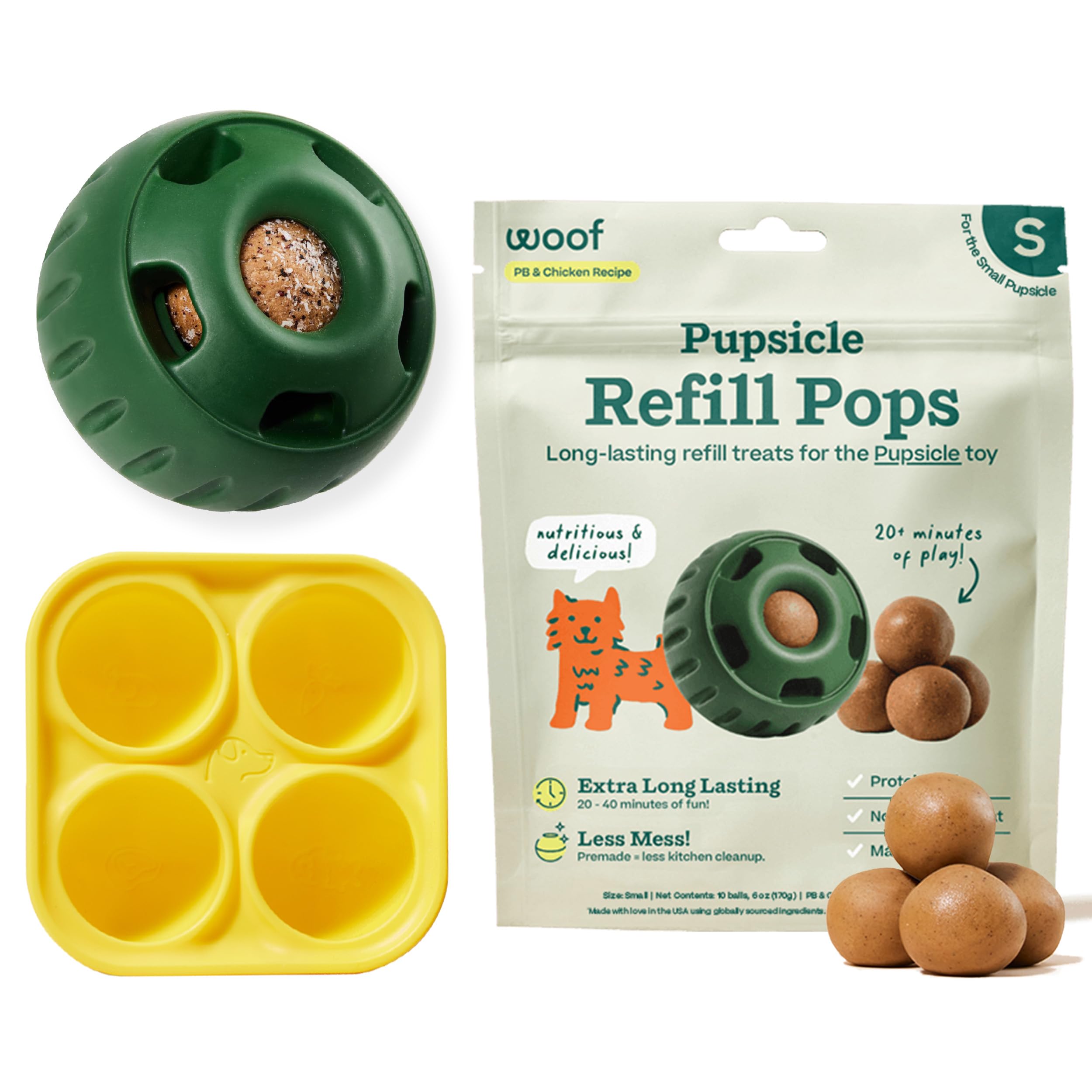 WOOF Pupsicle dog toy top view offers engaging enrichment for bored pups.