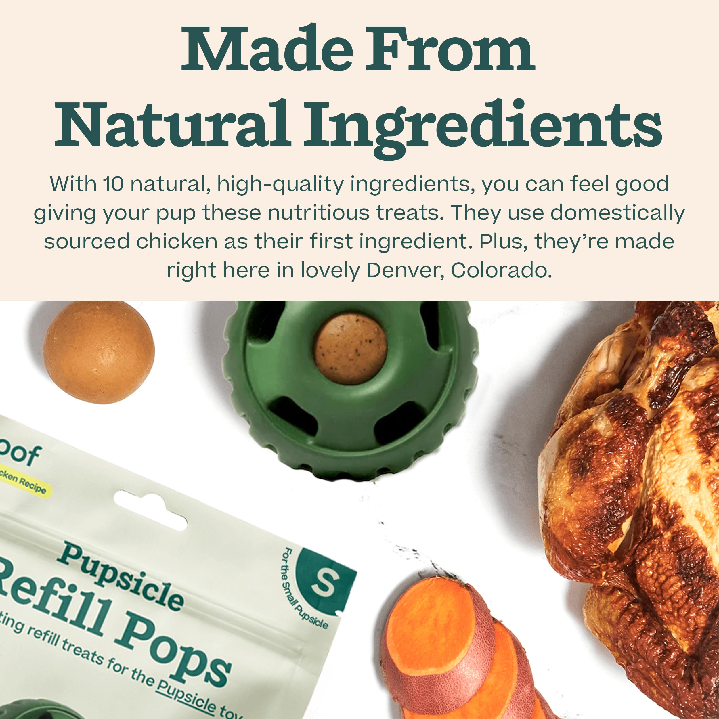 Ingredients include chicken plasma and peanut butter for flavor and appeal.