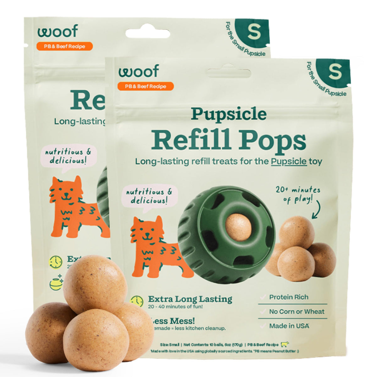 WOOF Pupsicle Refill Pops pack-front shows ready-to-use, low-mess dog treats.