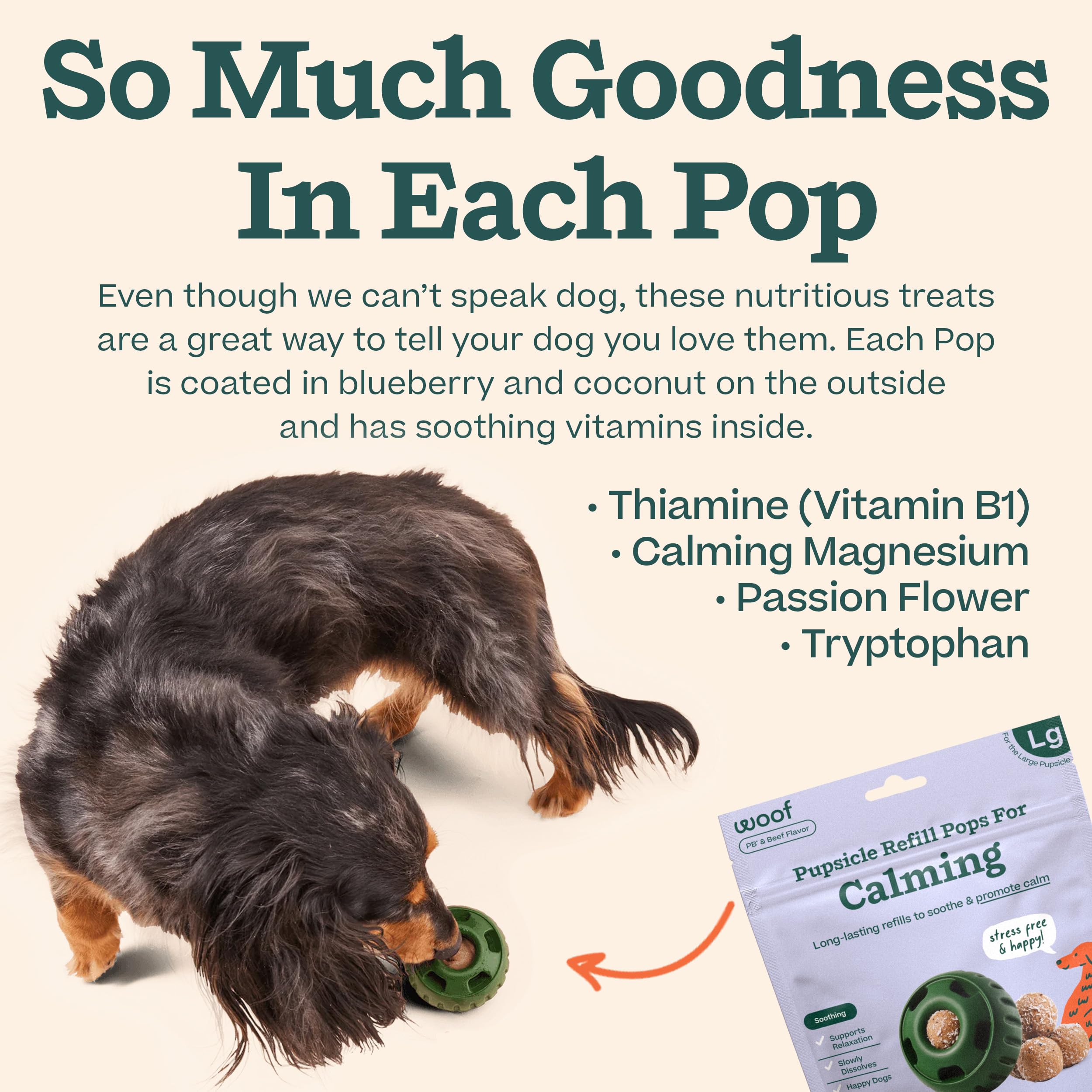 WOOF Pupsicle Refill Pops peanut butter swirl shows dog-friendly flavor.