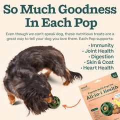 WOOF Pupsicle refill pops vitamins-chart shows vitamins A, B, D with minerals.