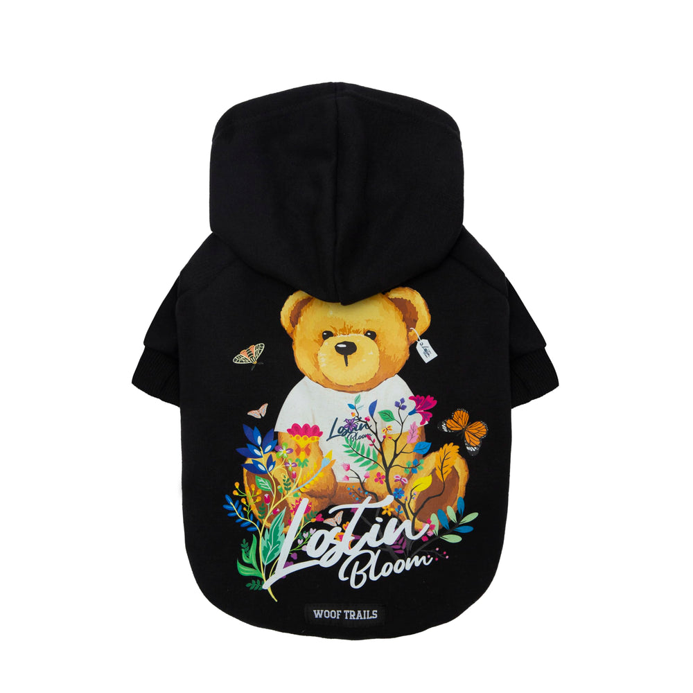 Woof Trails Bloom Teddy Hoodie leash hole back enables easy harness or leash attachment.