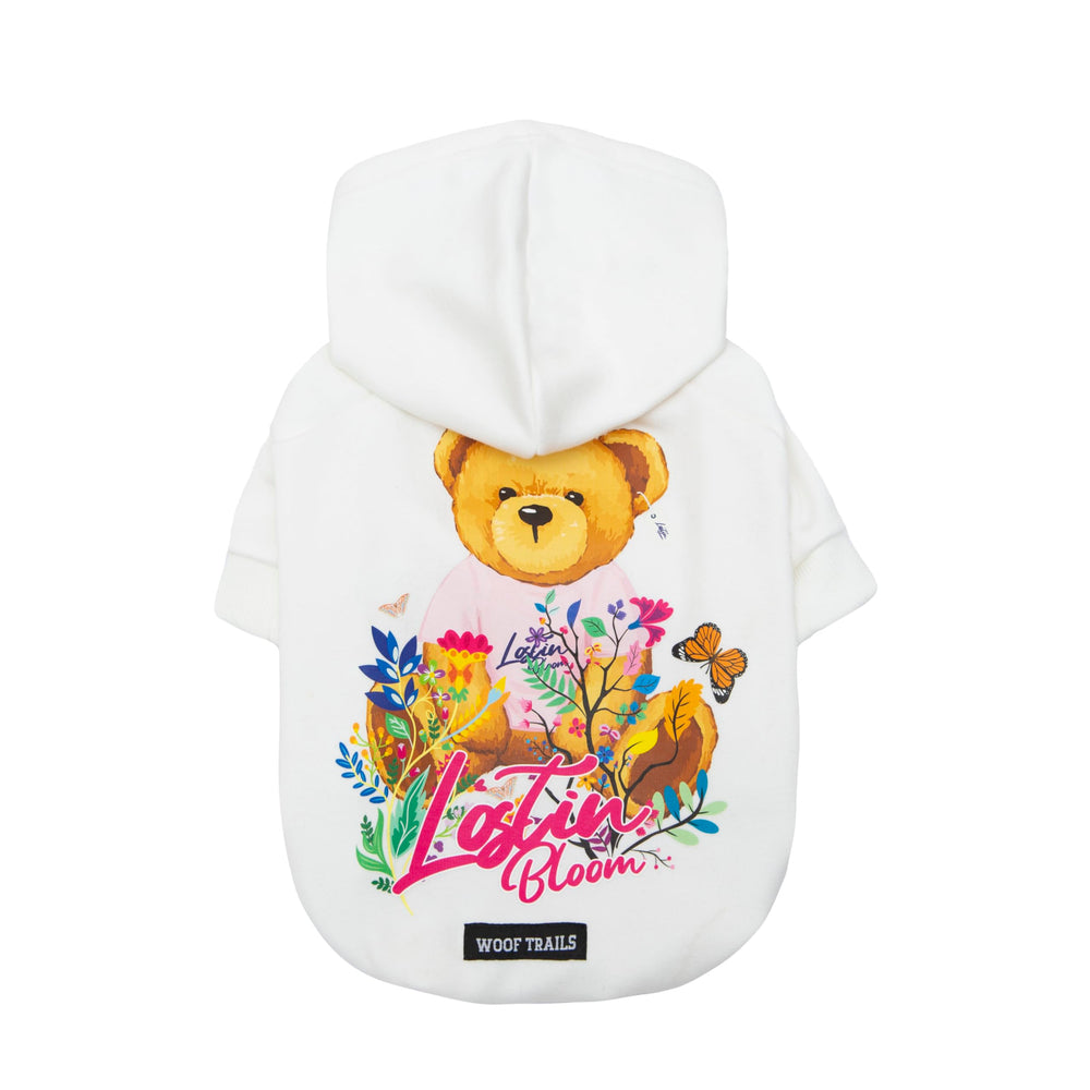 woof trails Blooming Teddy Hoodie floral design for charming nature-inspired style